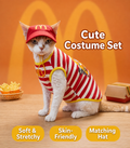 Funny Fast Food Cat Costume Set with Hat – Striped Pet Workwear Outfit