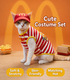 Funny Fast Food Cat Costume Set with Hat – Striped Pet Workwear Outfit
