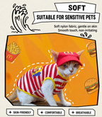 Funny Fast Food Cat Costume Set with Hat – Striped Pet Workwear Outfit