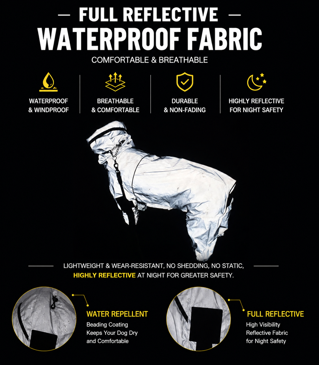 Waterproof Reflective Dog Raincoat – Full-Body Four-Leg Outdoor Jumpsuit