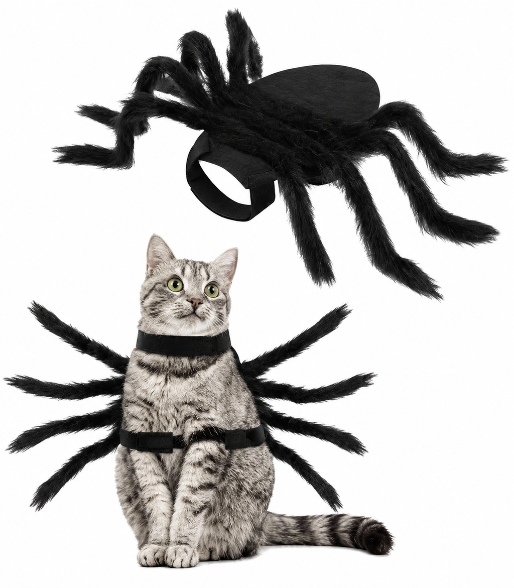 Pet Spider Halloween Costume – Plush Funny Outfit for Dogs & Cats