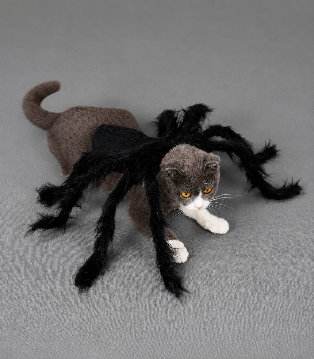 Pet Spider Halloween Costume – Plush Funny Outfit for Dogs & Cats
