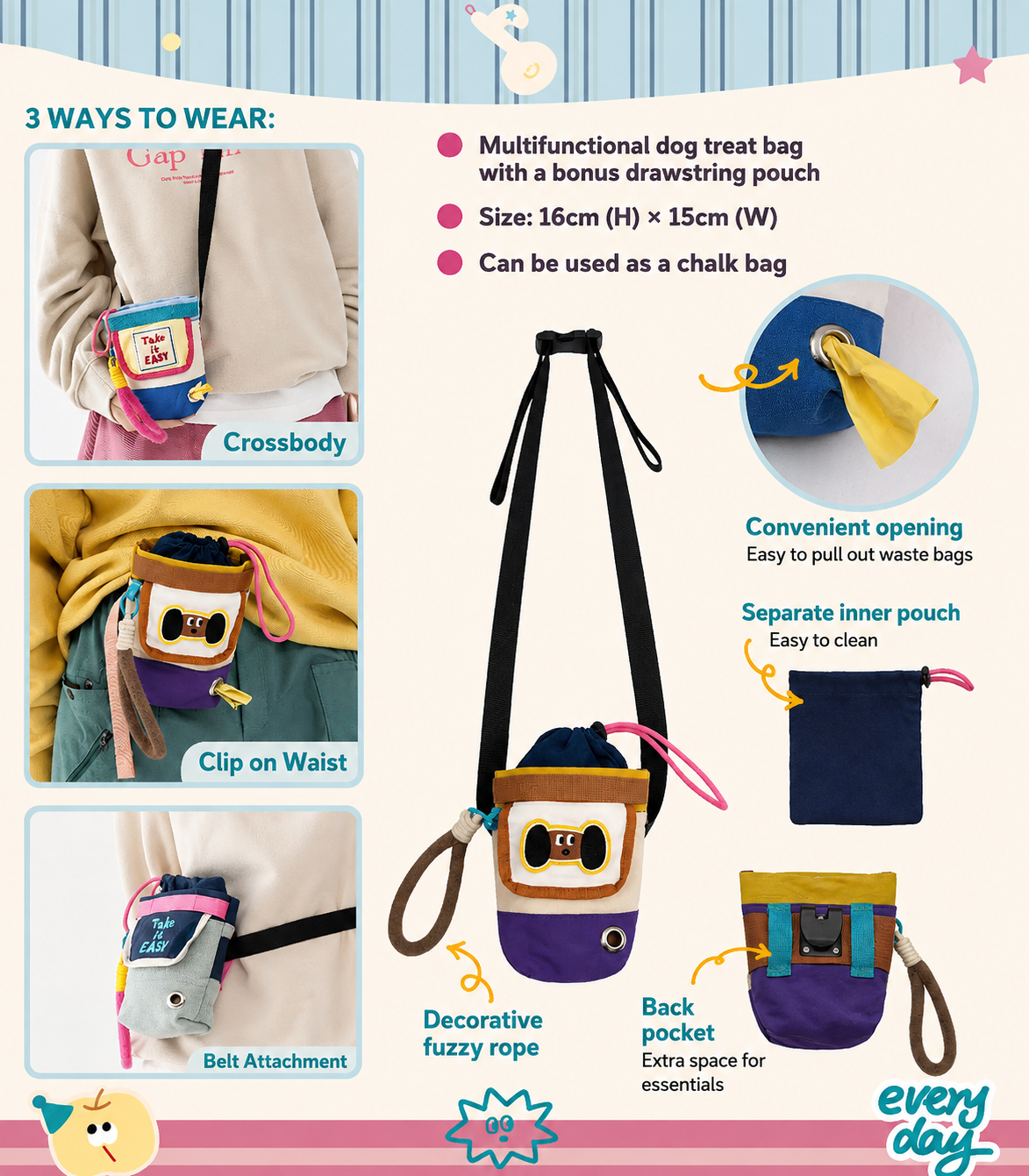 Multifunctional Dog Treat Training Pouch with Waste Bag Dispenser