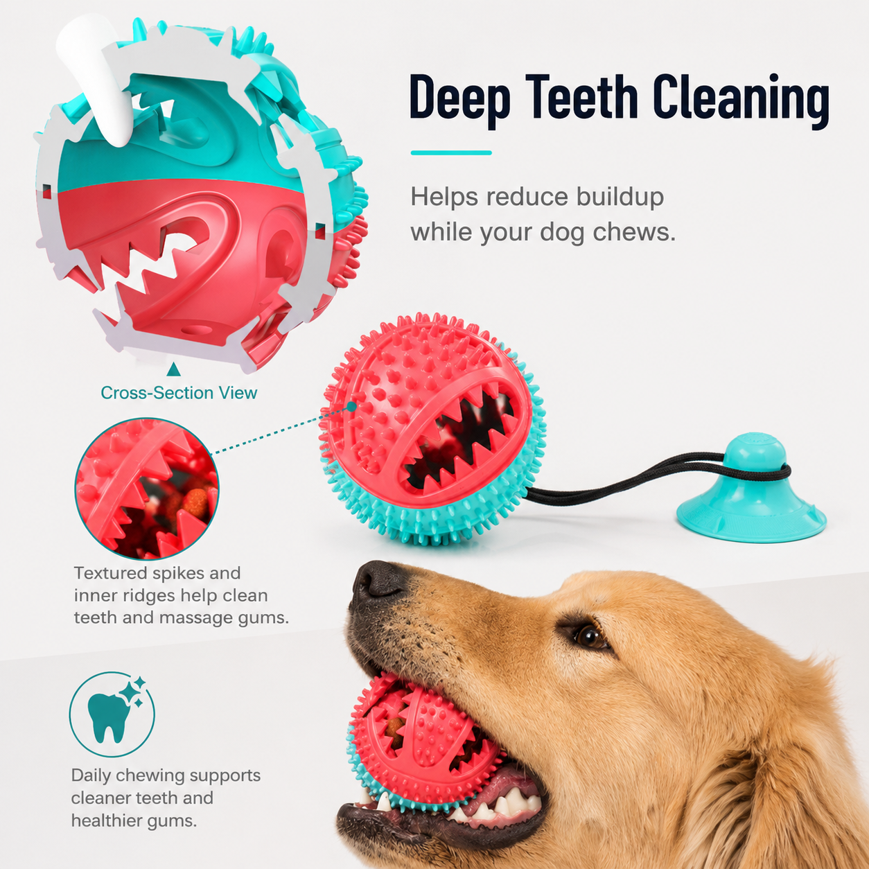 Suction Cup Tug & Chew Dog Toy with Sound – Interactive Treat-Dispensing Dental Ball