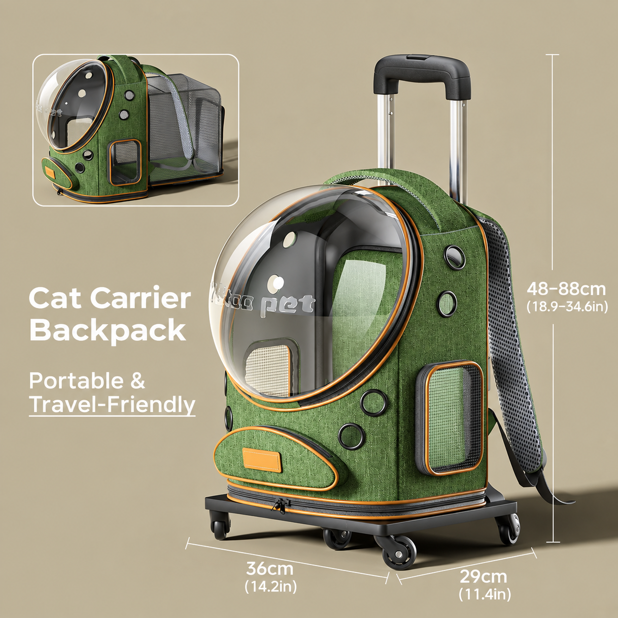 Expandable Rolling Pet Carrier Backpack