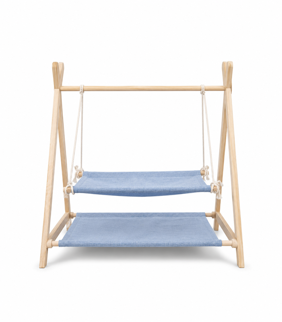 Double-Layer Cat Hammock Swing Bed with Natural Pine Frame