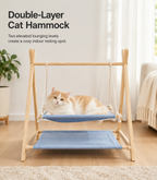 Double-Layer Cat Hammock Swing Bed with Natural Pine Frame