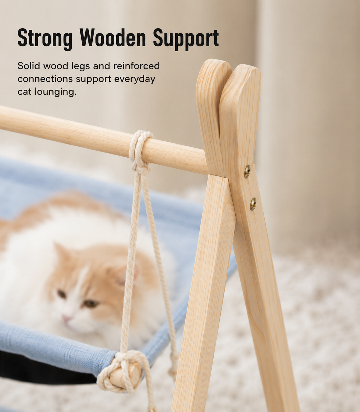 Double-Layer Cat Hammock Swing Bed with Natural Pine Frame