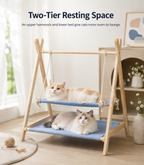 Double-Layer Cat Hammock Swing Bed with Natural Pine Frame