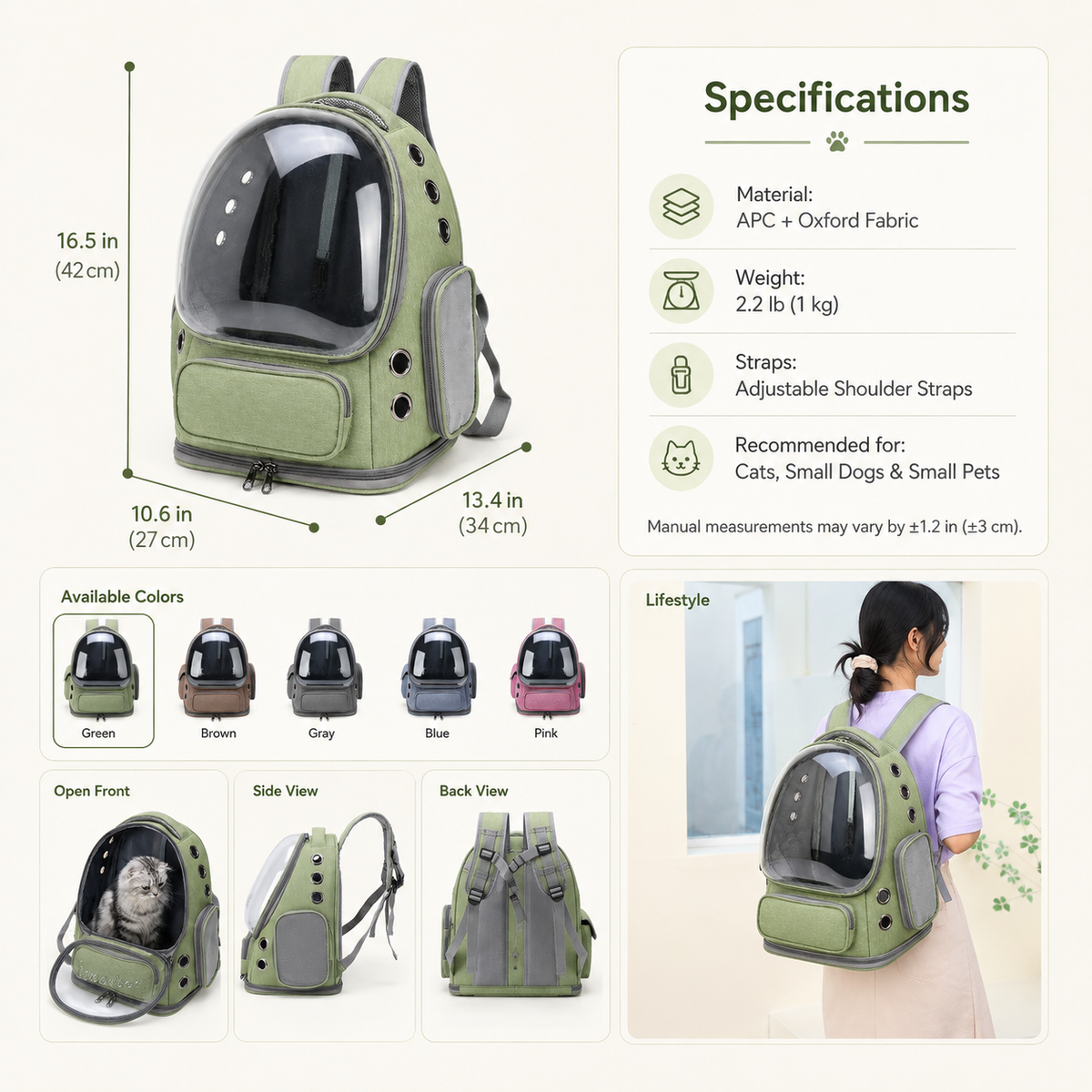 Pet Space Capsule Carrier Backpack – Breathable Travel Bag for Cats & Small Dogs