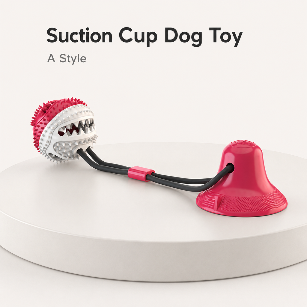 Suction Cup Tug & Chew Dog Toy with Sound – Interactive Treat-Dispensing Dental Ball