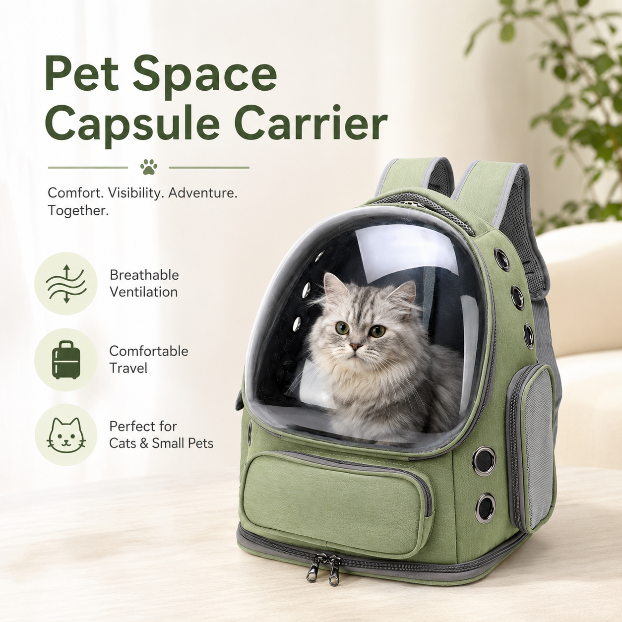 Pet Space Capsule Carrier Backpack – Breathable Travel Bag for Cats & Small Dogs
