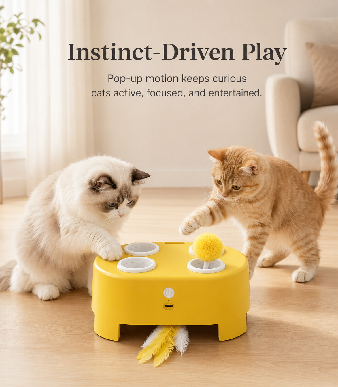 Interactive Whack-A-Mole Cat Toy – Automatic Feather Teaser Game for Cats