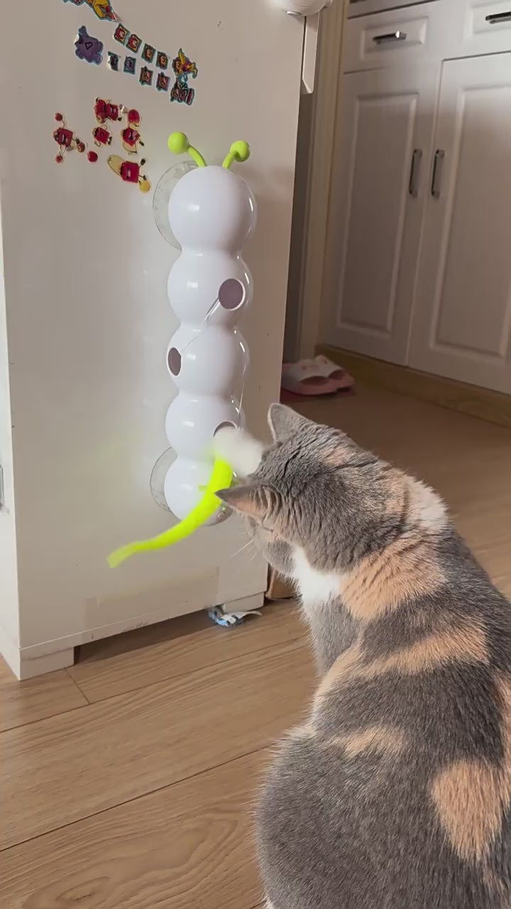 Smart Motion-Sensing Caterpillar Cat Toy with Suction Cup Teaser Wand